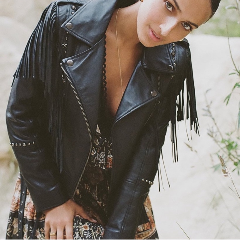 Spell Teadora NWOT Black Leather Jacket with Fringe